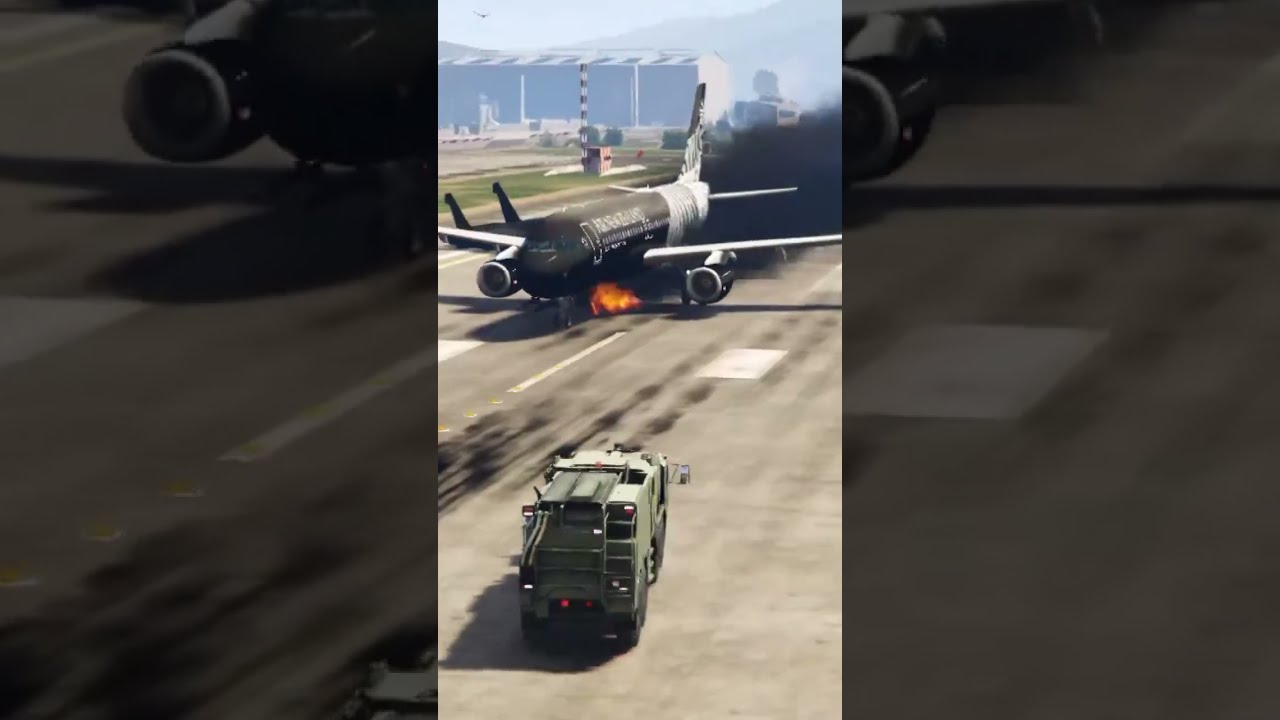 A320 Plane Caught Fire in Air After Engines Failure and Emergency Landing in Military Base - GTA 5