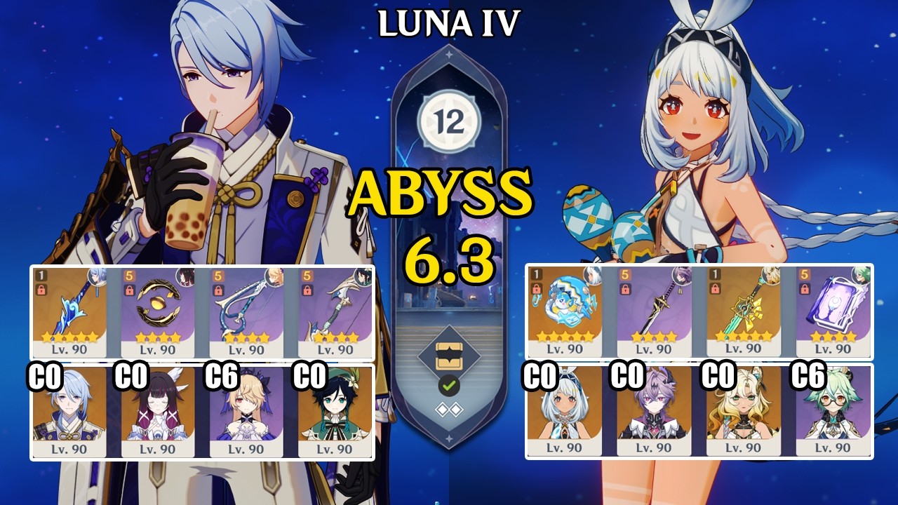 【Genshin Impact Бездна 6.3】C0 Аято Columbina Lunar Charged & C0 Муалани Vaporize｜原神 Spiral Abyss