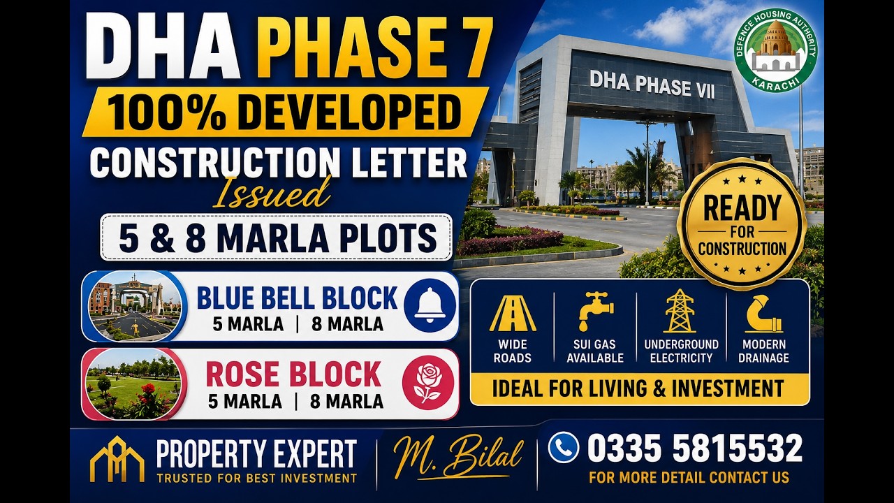 DHA Phase 7 Rose Block & Blue Bell Plots for Sale | 5 Marla & 8 Marla | Near Marina Drive