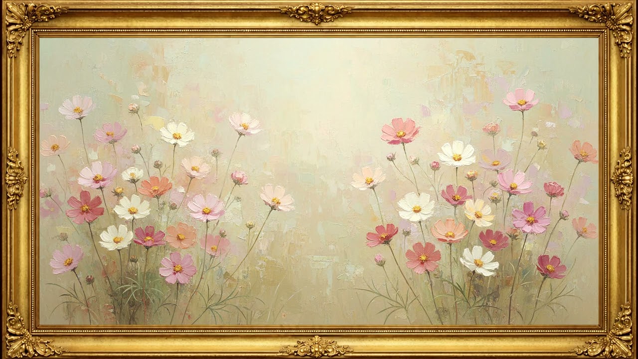 Timeless Wildflower Meadow 🌼 | Vintage Oil Painting | Framed TV Art Screensaver with Music