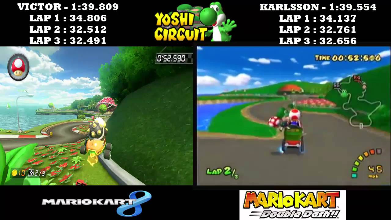 MK8 Vs MKDD - Yoshi Circuit World Record Comparison
