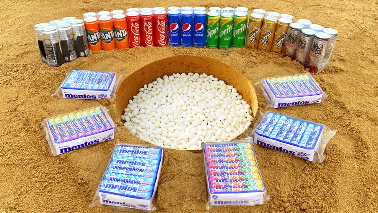 Different Mentos VS Coca, Sprite, Pepsi, Fanta, Sting, Schweppes in Big Underground!