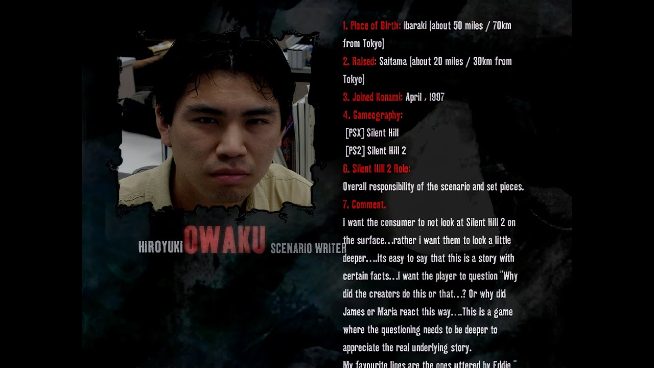 Hiroyuki Owaku (scenario writer) Biographies (Silent Hill 2 making of DVD) 4K AI HQ