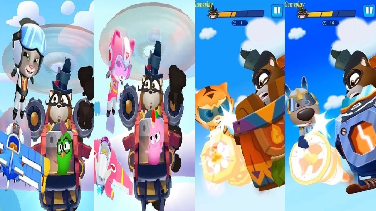 Talking Tom Hero Dash VS TALKING TOM SKY RUN SUPER GINGER  BEN VS Pilot TOM  Pilot ANGELA Boss Fight