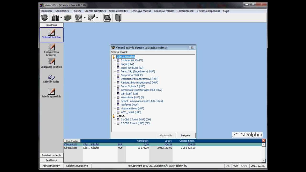 Dolphin - InvoicePro sz&aacute;ml&aacute;z&oacute; program - &Eacute;vv&aacute;lt&aacute;ssal kapcsolatos inform&aacute;ci&oacute;k
