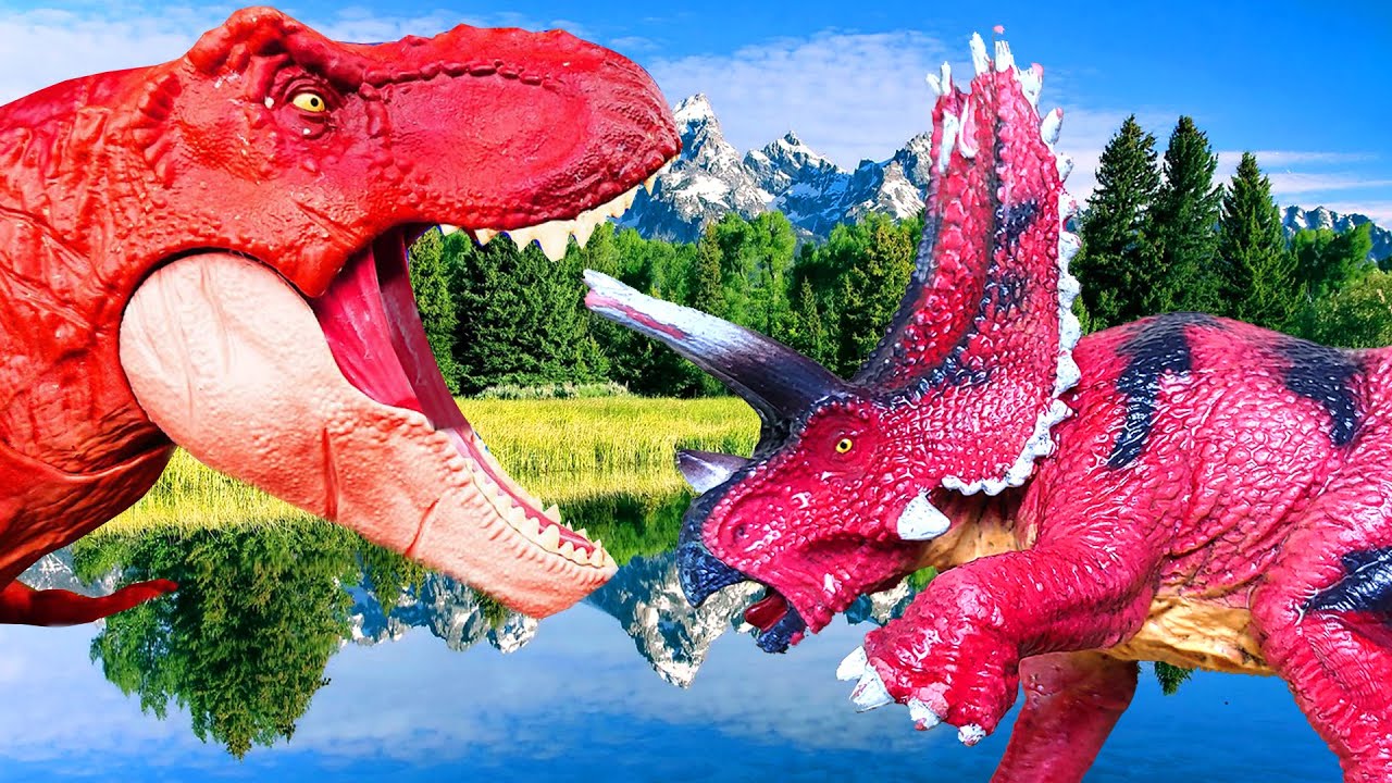 🔴Dinosaur Colorful Fighting: T-Rex vs Atrociraptor vs Tyrannosaurus Rex, JURASSIC WORLD DINOSAURS!