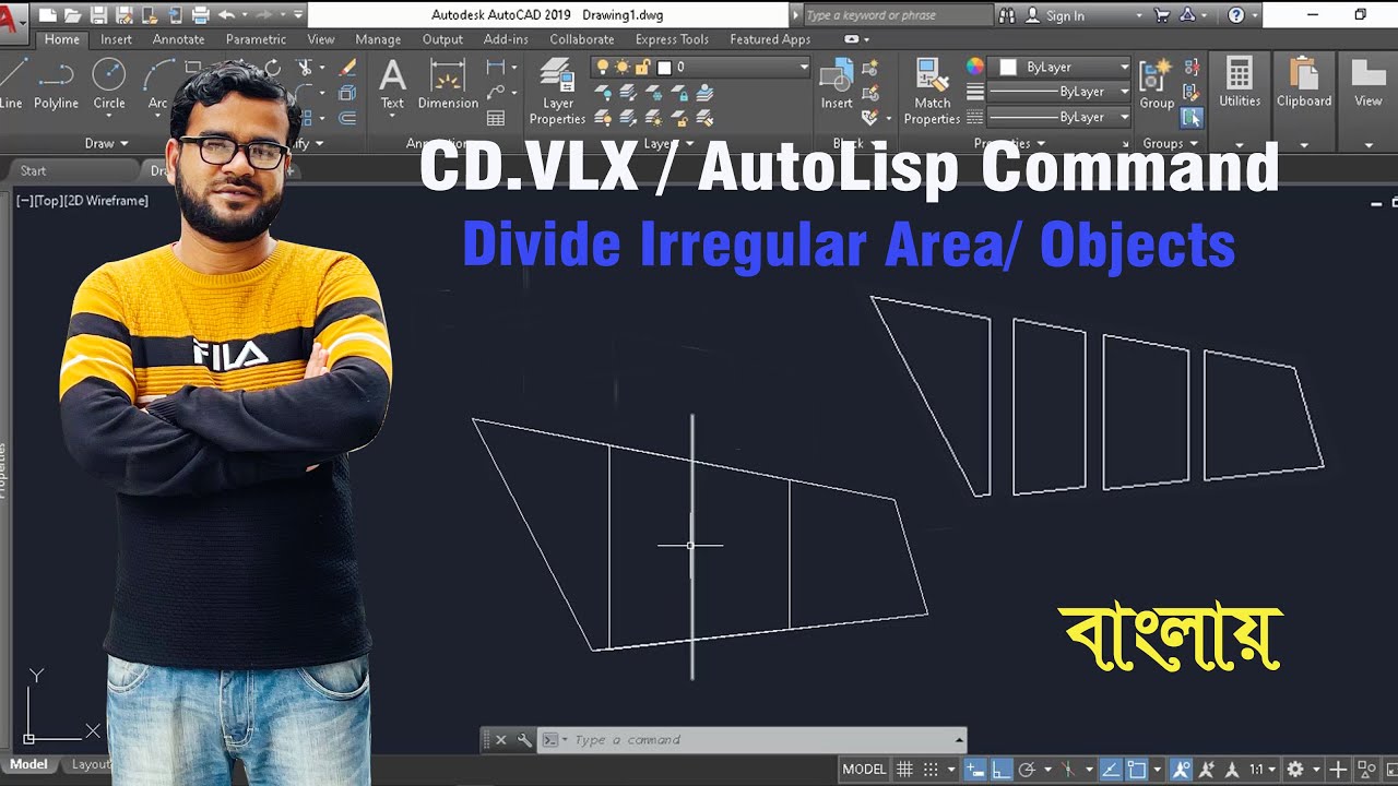 How to divide irregular objects in equal parts in AutoCad, in Bangla. (CD.VLX Download link)