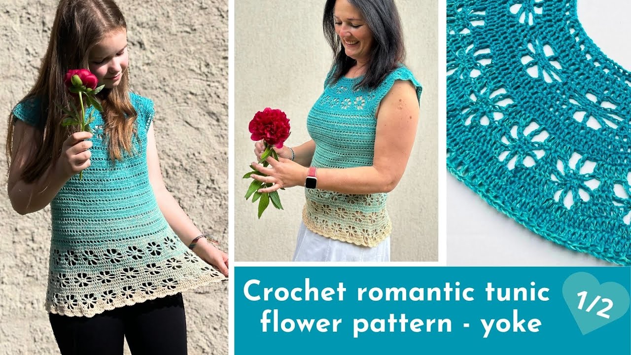 🌸Crochet Romanic Tunic🌸How to make yoke with flower patter step by step🌸For beginners🌸Free pattern🌸
