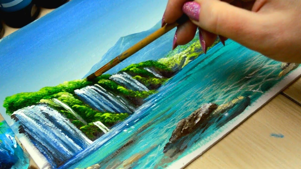 Tropical Waterfall💧/Acrylic Painting/Realistic Painting#