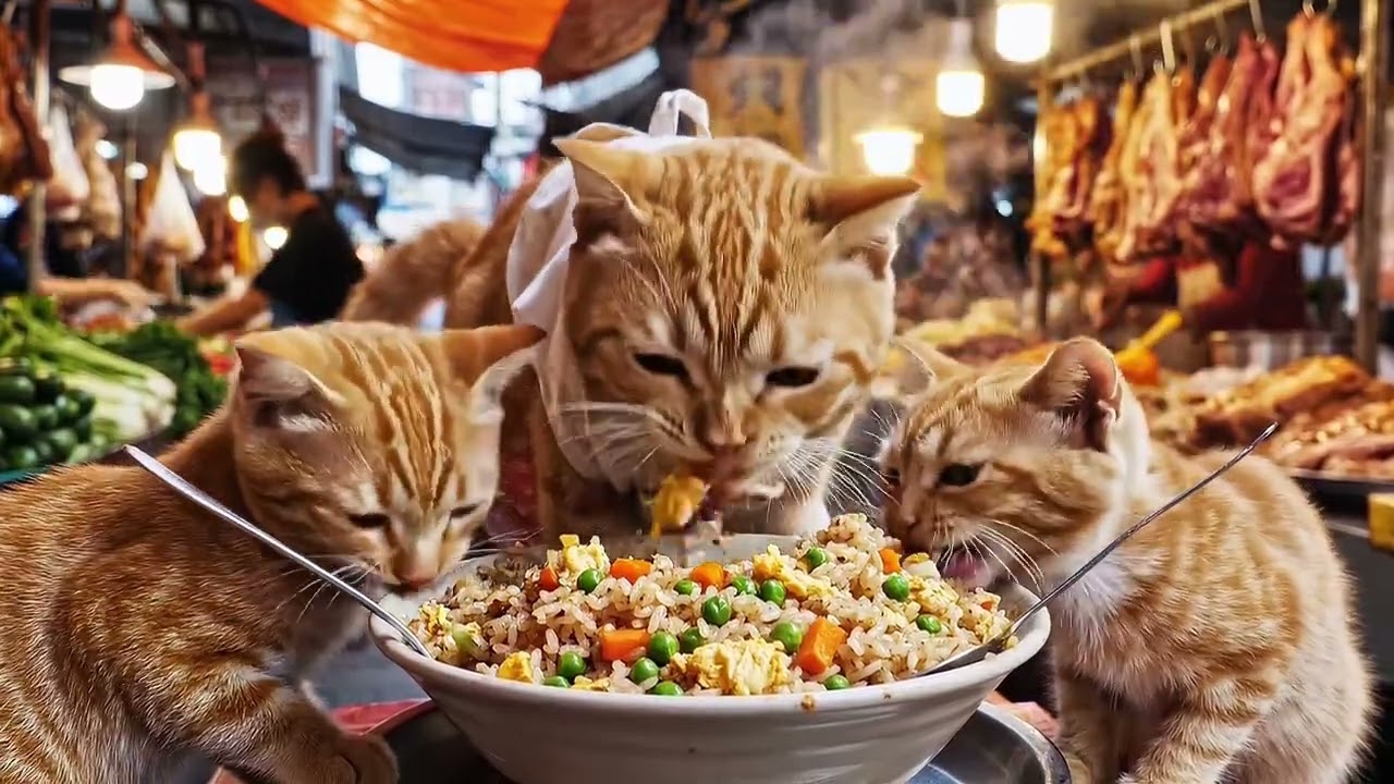 Hard working mewo cooking fried rice child #meow #cat #kitten #funny #love #emotional 