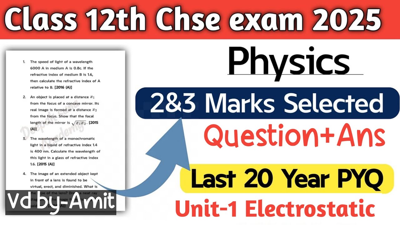 Unit 1 Electrostatics|| Class 12th Chse||CHSE  Odisha Last 20 Year Pyq With ans Chse board 2025