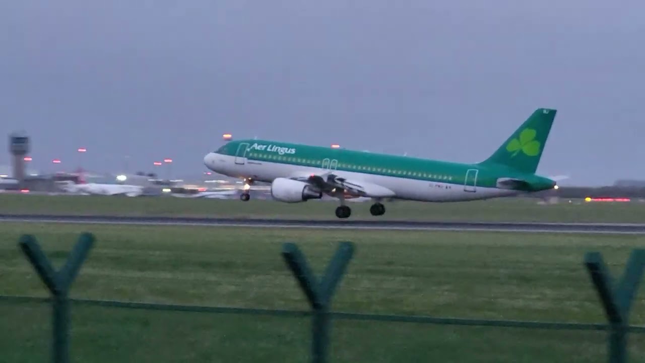 Storm Ashley close up windy arrivals. ( Aer Lingus A320 near tailstrike ) at Dublin Airport