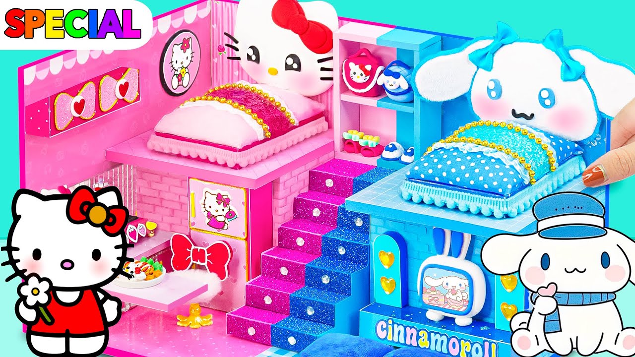 Hello Kitty & Cinnamoroll 💖💙 Build Hello Kitty House in Hot & Cold with Two Bedroom | DIY Mini House