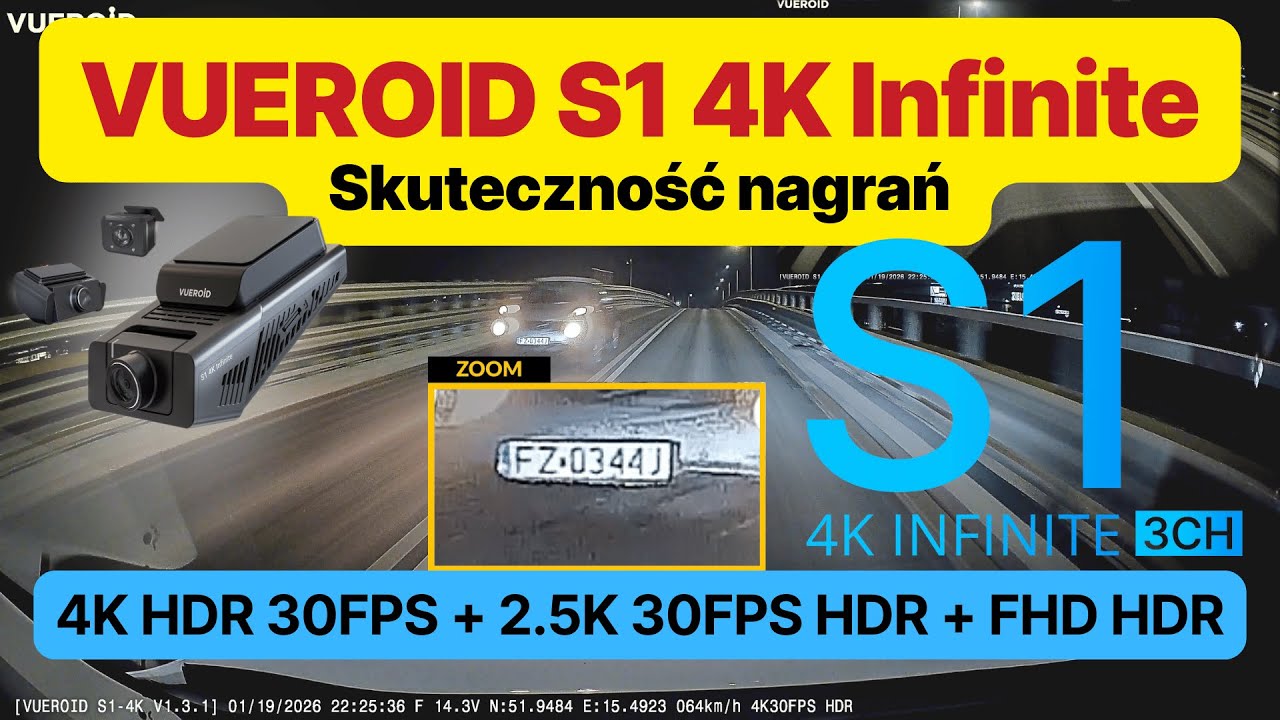 Kamera samochodowa VUEROID S1 4K Infinite 3CH @ 4K HDR + 2.5K HDR + FHD HDR