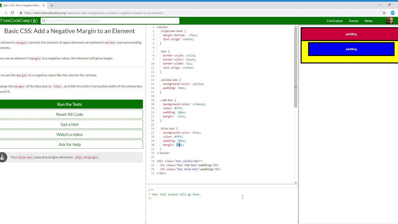 Basic CSS  Add a Negative Margin to an Element  18/44 Learn freeCodeCamp