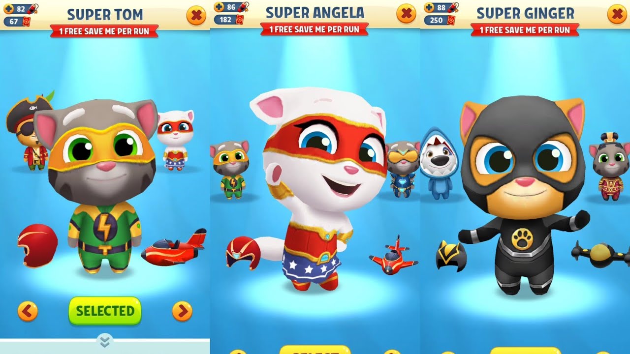 Super Tom vs Super Angela vs Super Ginger | Talking Tom gold Run |