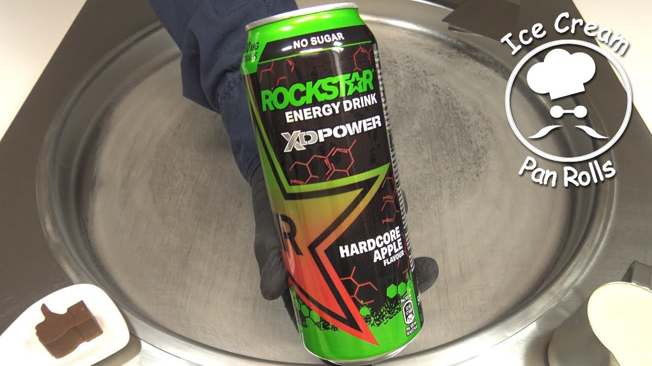 RockStar Energy Drink Hardcore Apple Ice Cream Rolls | ASMR | Food Art | Mukbang | no talking | 4k