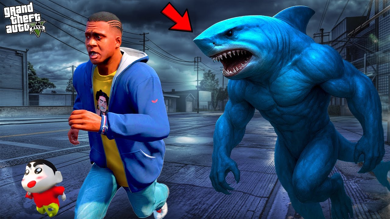 GIANT SHARK Attacked Franklin and Shinchan In GTA 5 | Paradox FTW