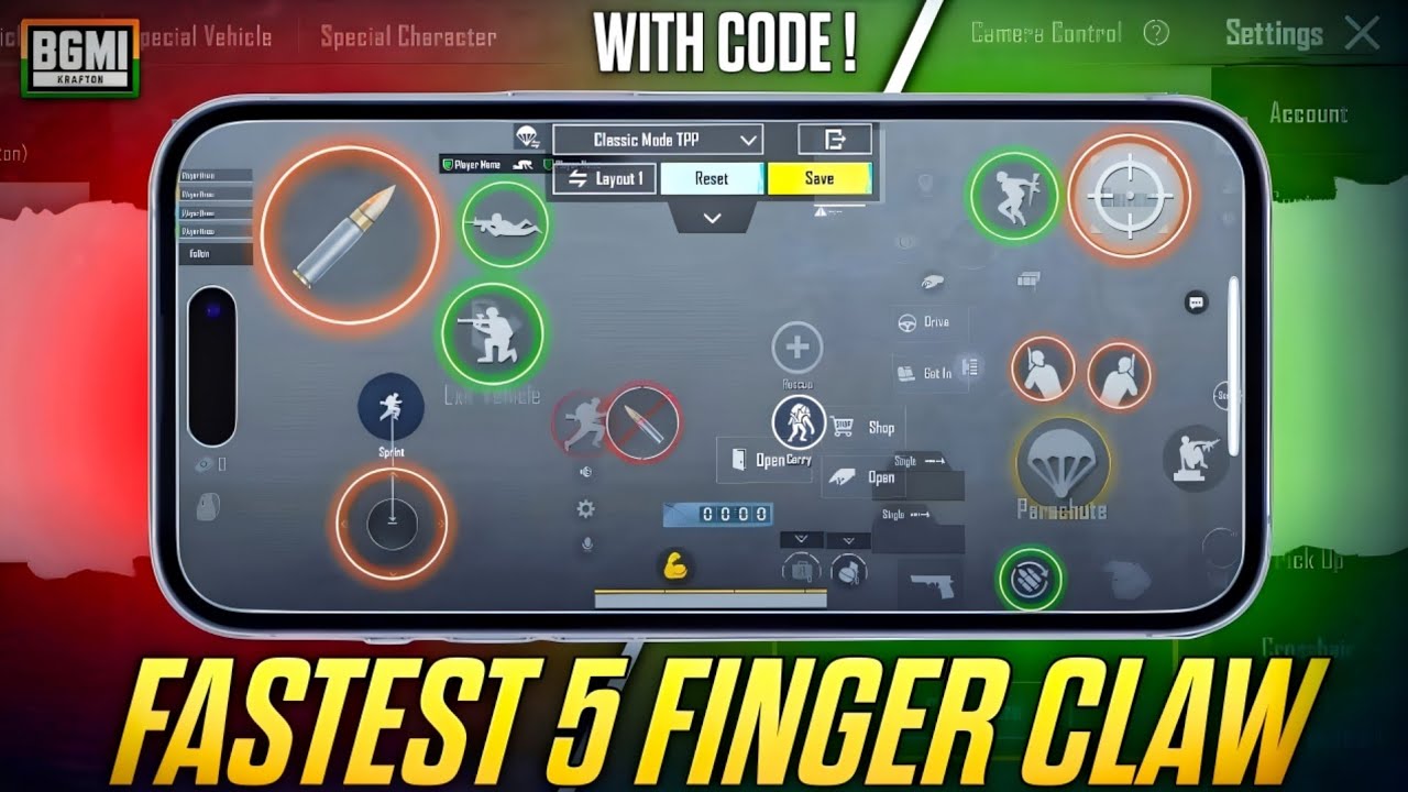 BGMI BEST 5 FINGER CONTROL | CONTROL SETTING| WITH CODE