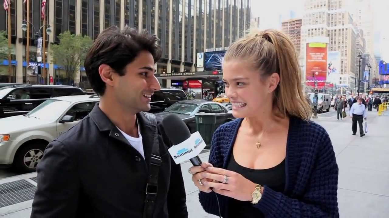 Nina Agdal on the mic in New York