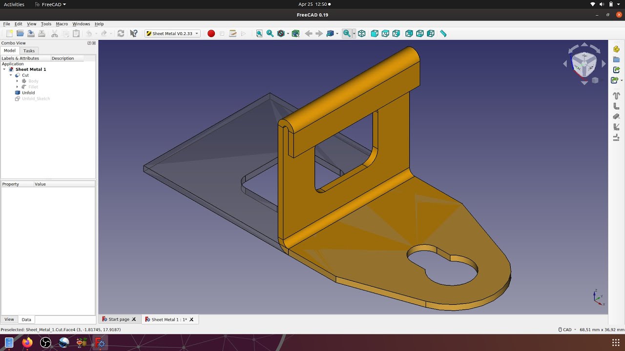 FreeCAD 0.19 Create Sheet Metal Practice 01