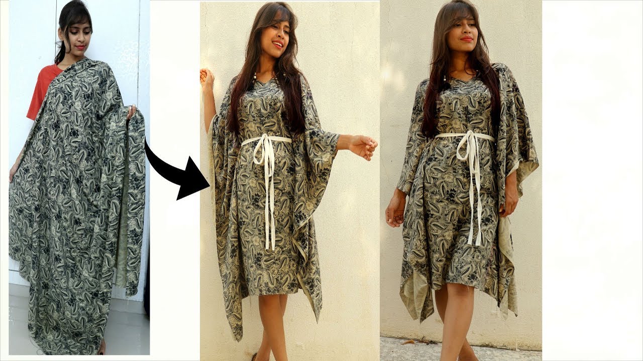 DIY: Convert OLD Dupatta /Saree/Waste clothes into Kaftan Kurti/Dresss with lace