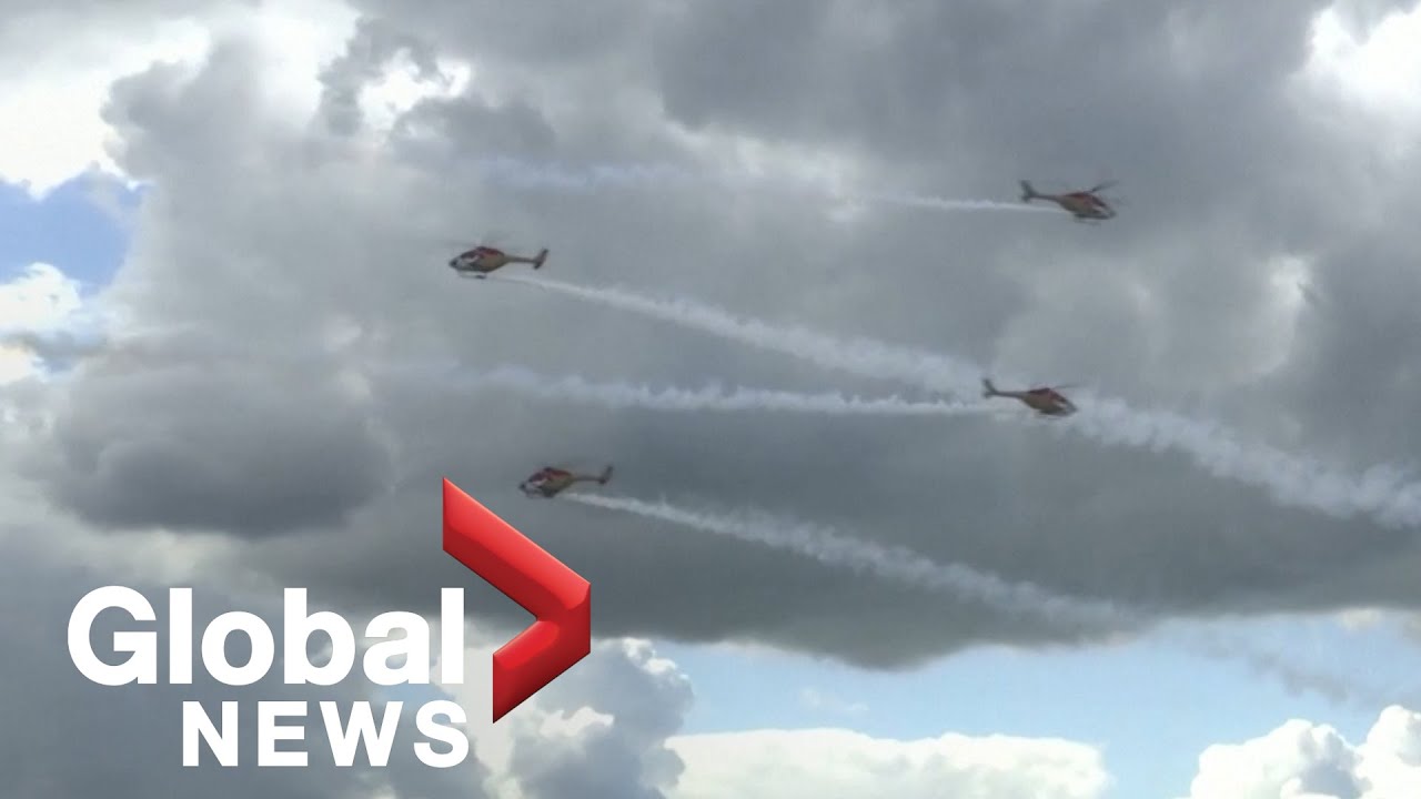 Indian Air Force helicopter team shows aerobatic skills at airshow in Russia