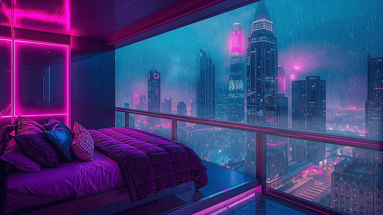 Lofi Rainy Nights 🌧️ – Cozy Cyberpunk City Window Vibes place for Relax & Focus | 4K