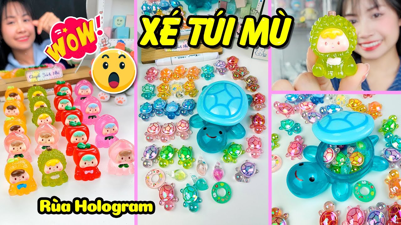 🐢🍎🍑XÉ TÚI MÙ RÙA SIÊU TO 🐢 Rùa Hologram 🍓MOI TRÁI CÂY 🌟 Phát sáng 🌟 