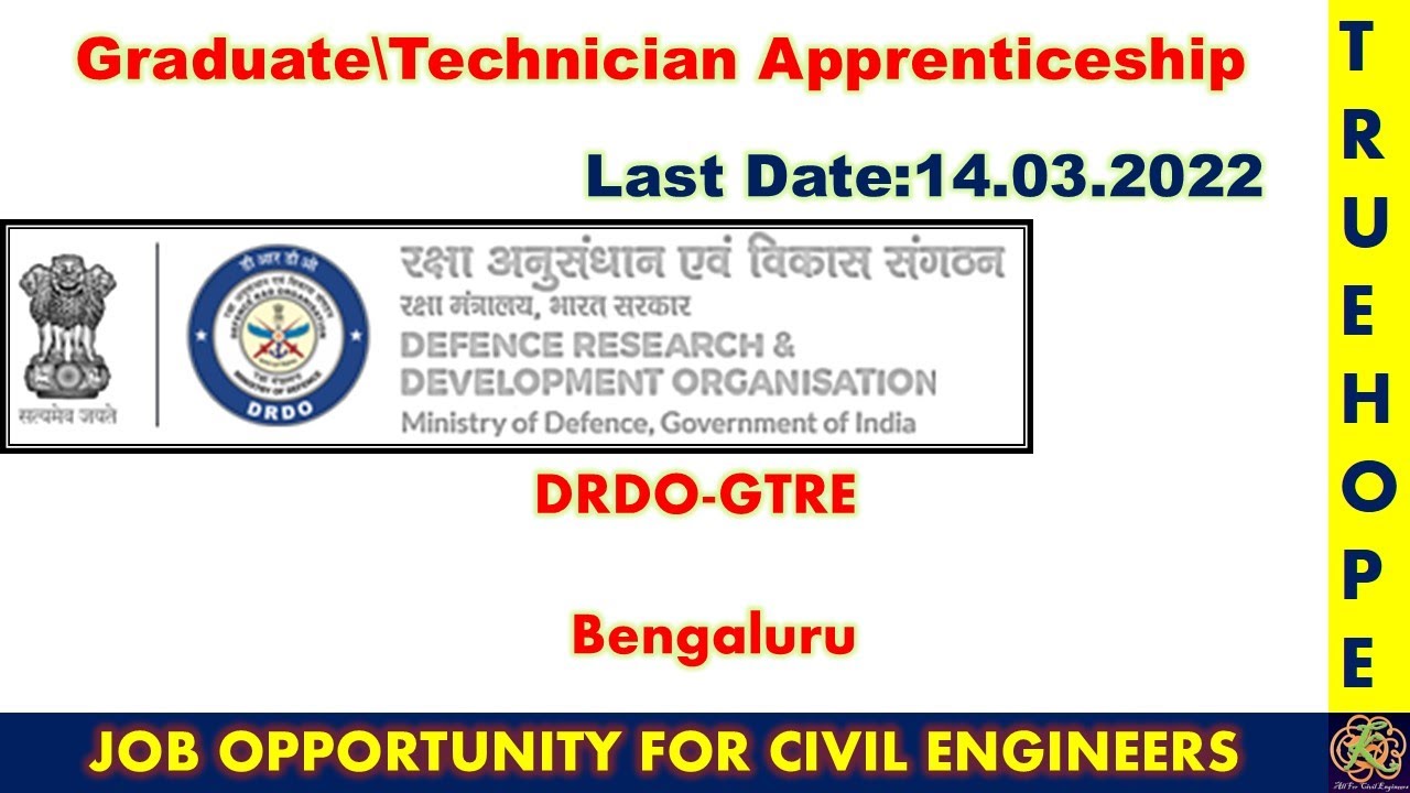DRD- GTRE#Graduate #Technician Apprenticeship| #Civil #Mech #EEE #CSE|#Civil Engineeringjobs|14.3.22