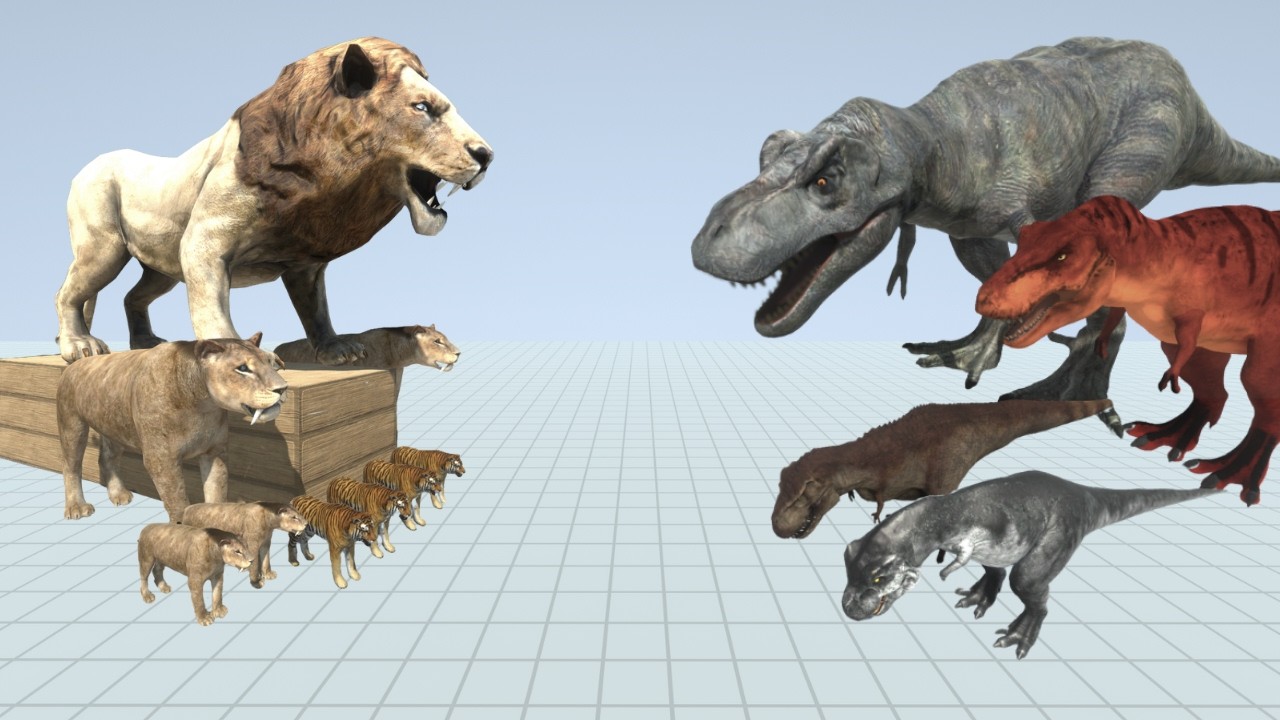 Dinosaurs Fights | Lion King Team vs Tyrannosaurus Rex Gang - Animal Revolt Battle Simulator