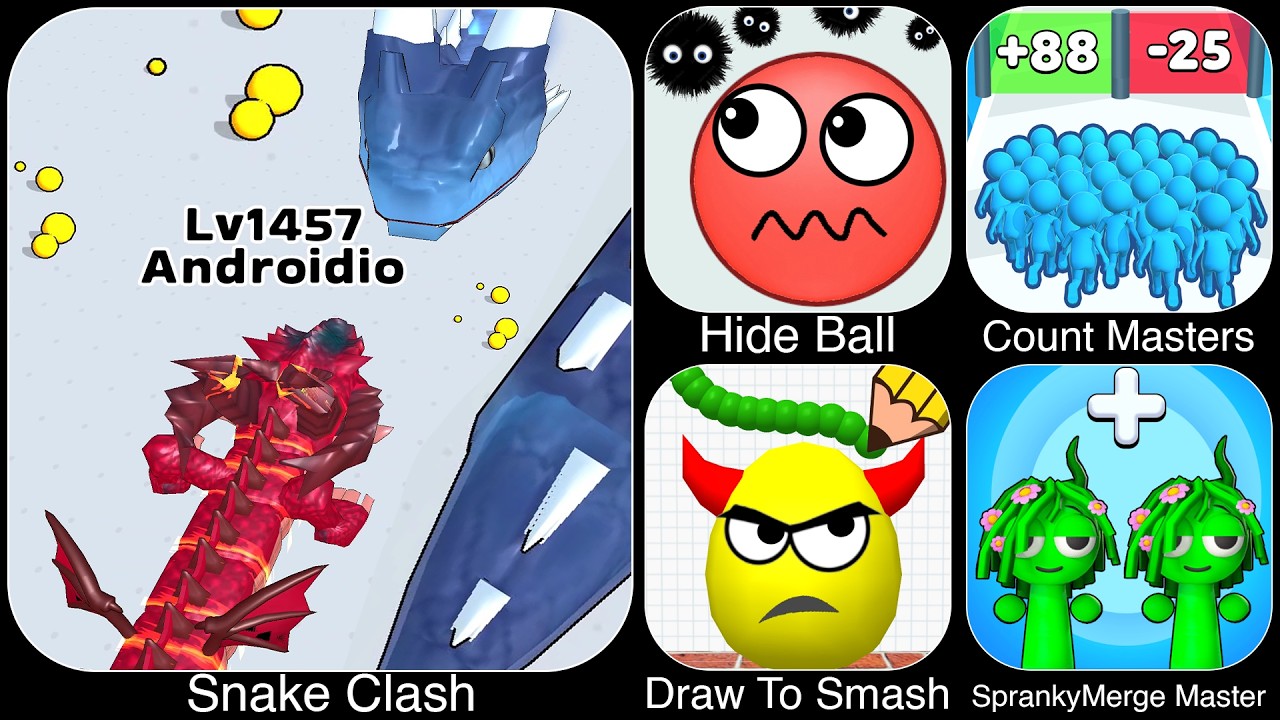 Snake Clash, Hide Ball, Count Master Stickman Games, Draw To Smash Draw Puzzle, SprankyMerge Master