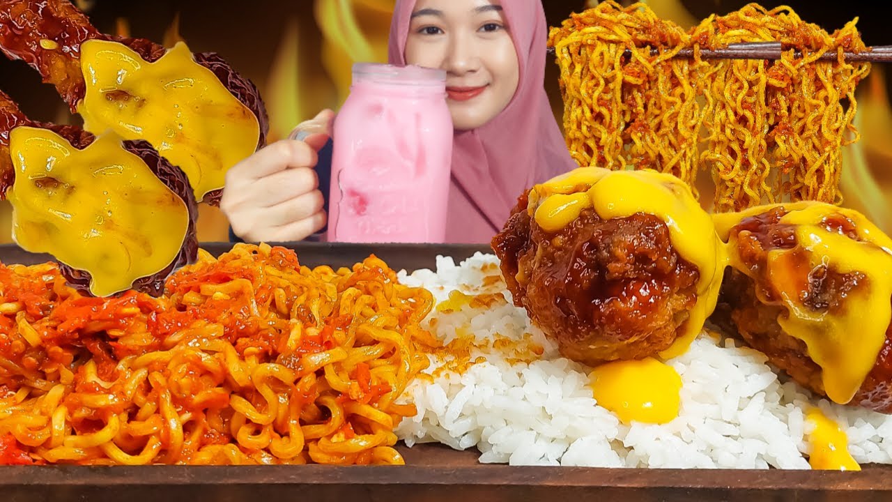 WADOOHH PORSI NYA KURANG! NASI AYAM RICHEESE 🍗 PLUS MIE BUMBU PEDAS 🌶