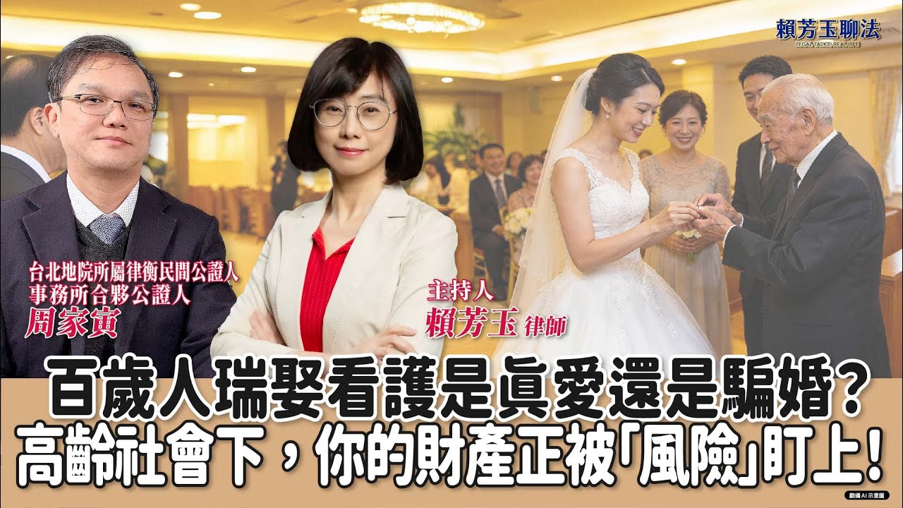 【賴芳玉聊法】百歲人瑞娶看護是真愛還是騙婚？高齡社會下，你的財產正被「風險」盯上！│賴芳玉 律師 ft. 周家寅 台北地院所屬律衡民間公證人事務所合夥公證人