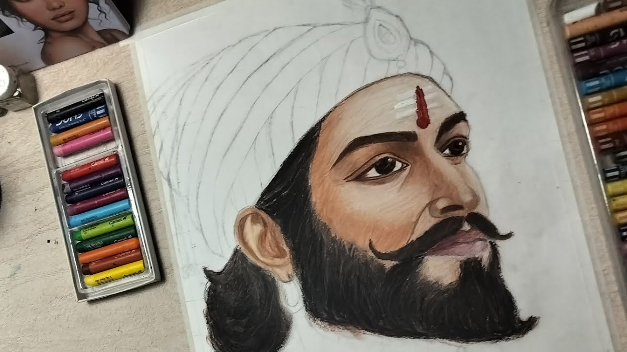 Shivaji Maharaj 🚩 colouring part 1, How To Draw Chhatrapati Shivaji Maharaj painting 🎨 step by step?