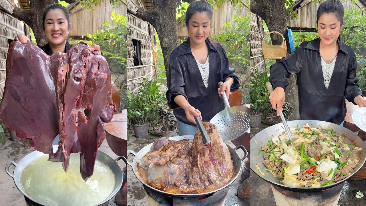 Amazing cooking skills: Yummy cow liver cooking | Stir-fry cow liver with vegetable