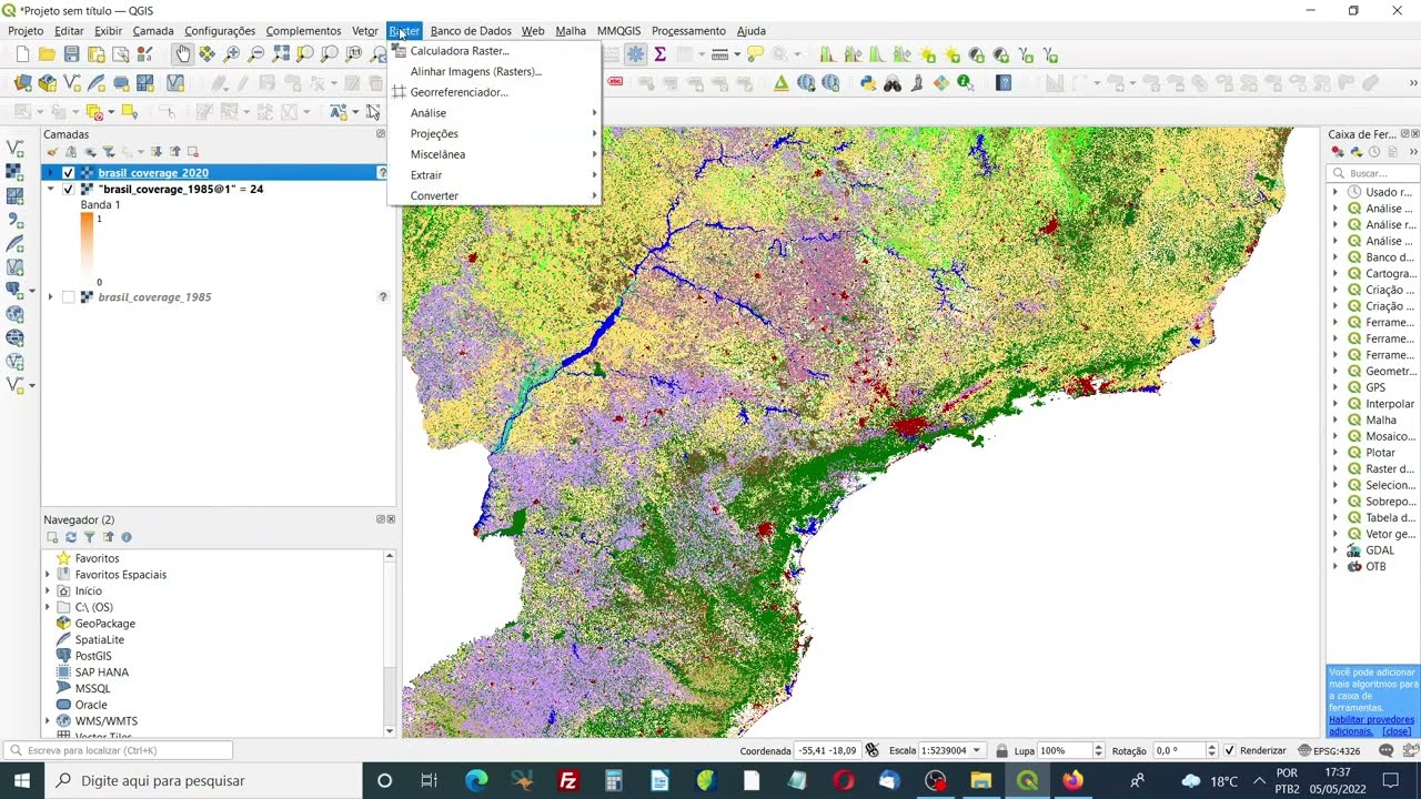 Vídeo 141 - Mapeando a evolução das Manchas /Áreas Urbanas do Brasil, de 1985 a 2020, no QGIS.