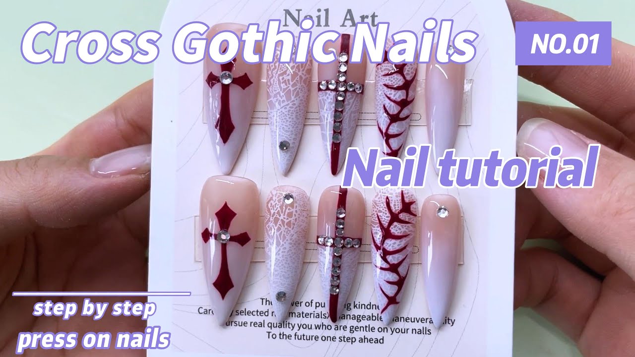 Cross Nail Art Tutorial | Gothic Stiletto Nails with Lace & Rhinestones