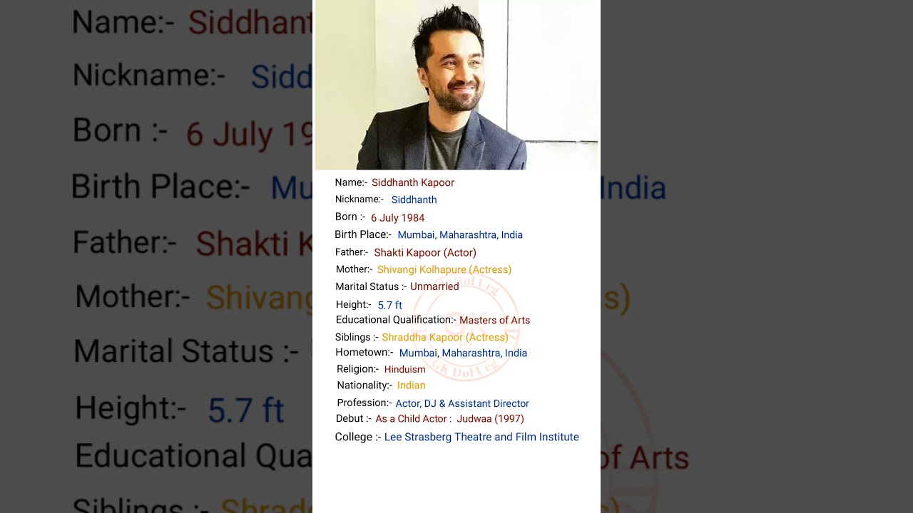 Bollywood Actor Siddhanth Kapoor ji ka Biography #viral #shortvideo #youtubeshorts #Shorts #short