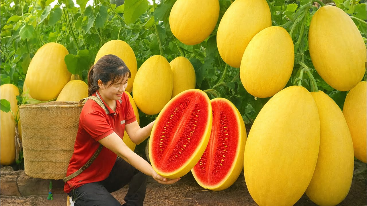 Harvesting GIANT Yellow Watermelon | Pickled Peel, Lotus Seed Sweet Soup - Classic Village Recipe