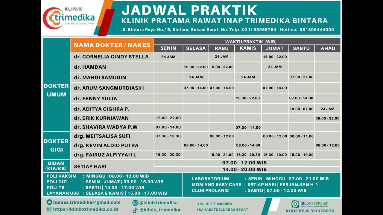 Display Jadwal Pelayanan Klinik Trimedika
