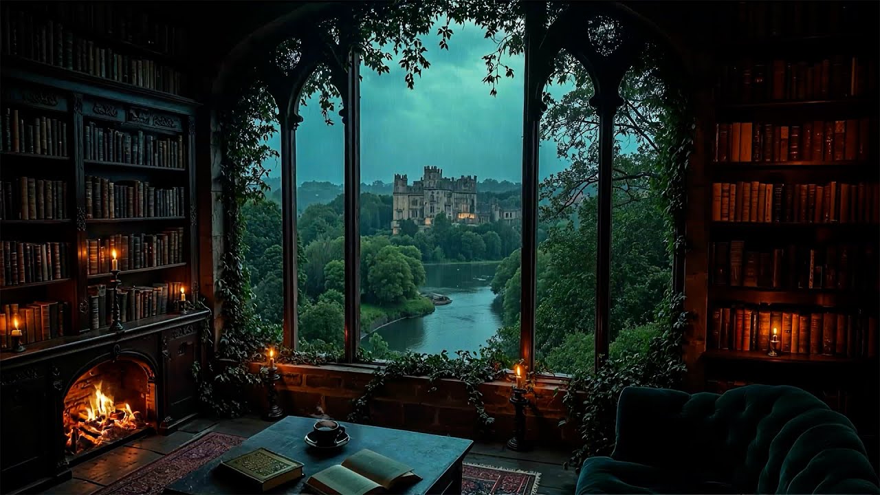Castle Window Reading POV 📖 | Dark Academia Piano & Rain Ambience for Deep Writing