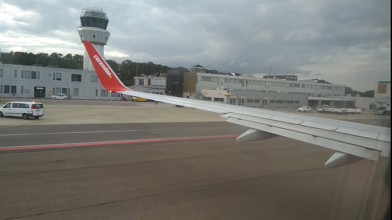 Takeoff from Maastricht-Aachen airport (MST) with a Boeing 737-800.
