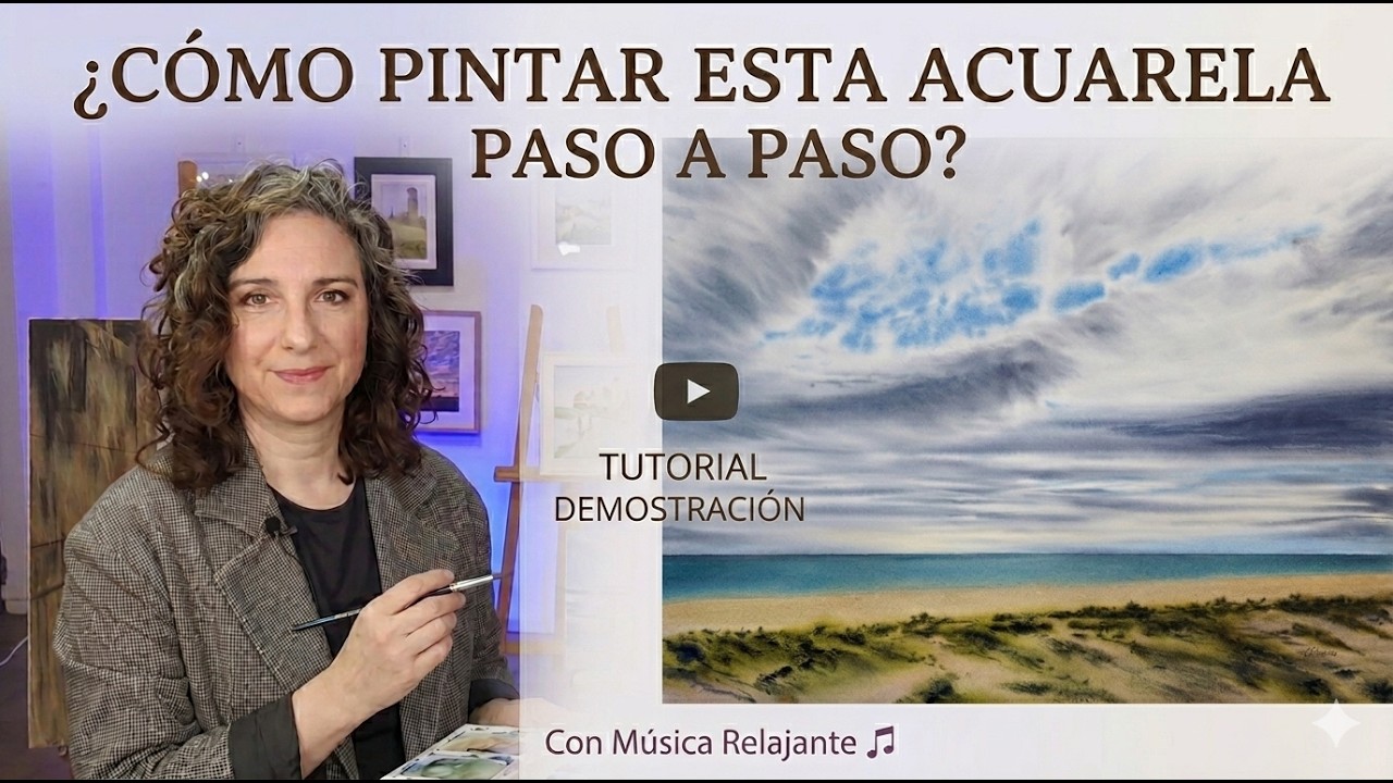 Paisaje de playa con cielo en acuarela | T&eacute;cnicas paso a paso