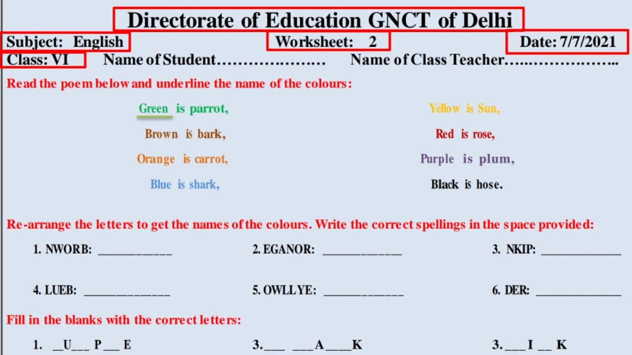 DOE Class 6 English Worksheet 2 (7.7.21) @KNOWLEDGEKINGDOMsolution worksheet 2 English class 6