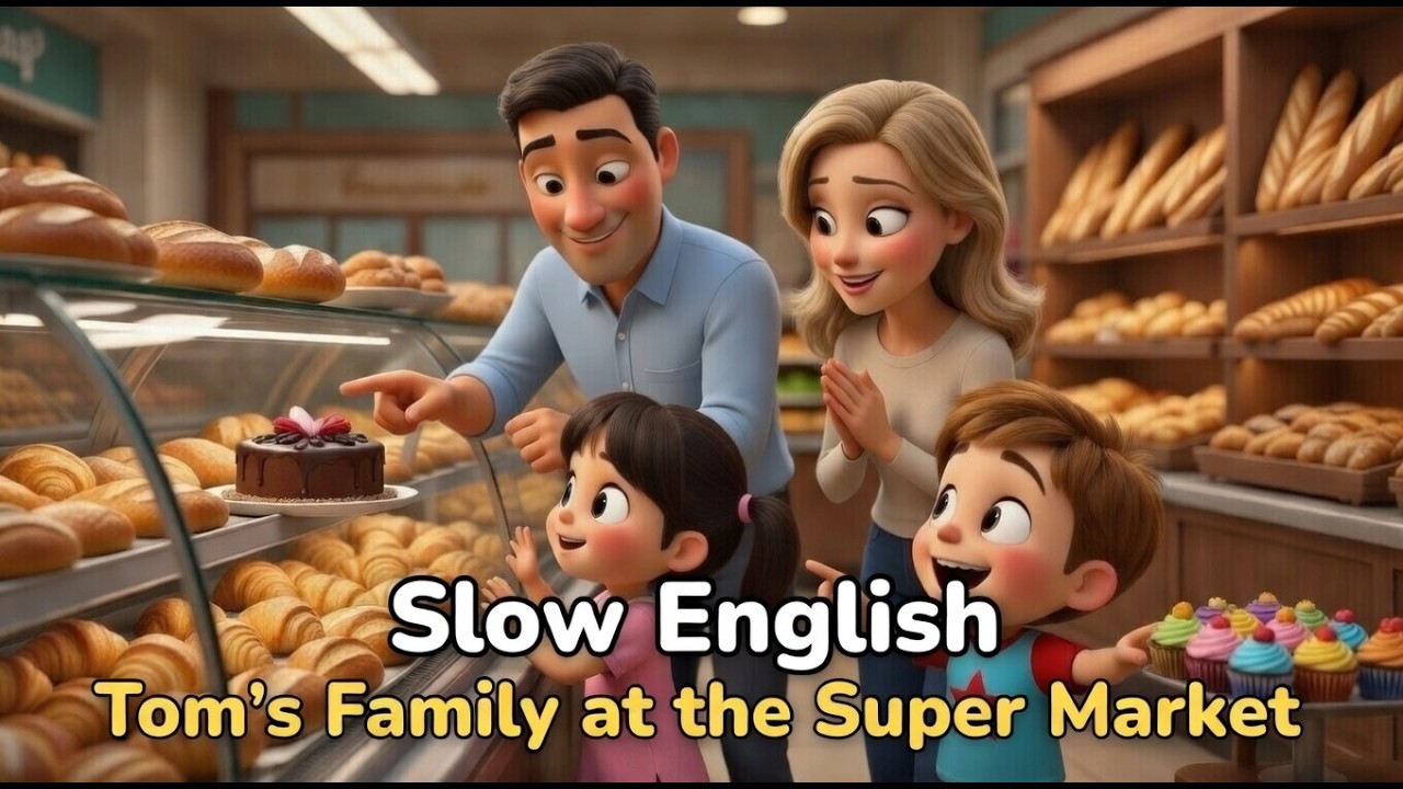 Supermarket English | Crazy Shopping Trip | Slow English Listening Practice | Days of Tom's Family