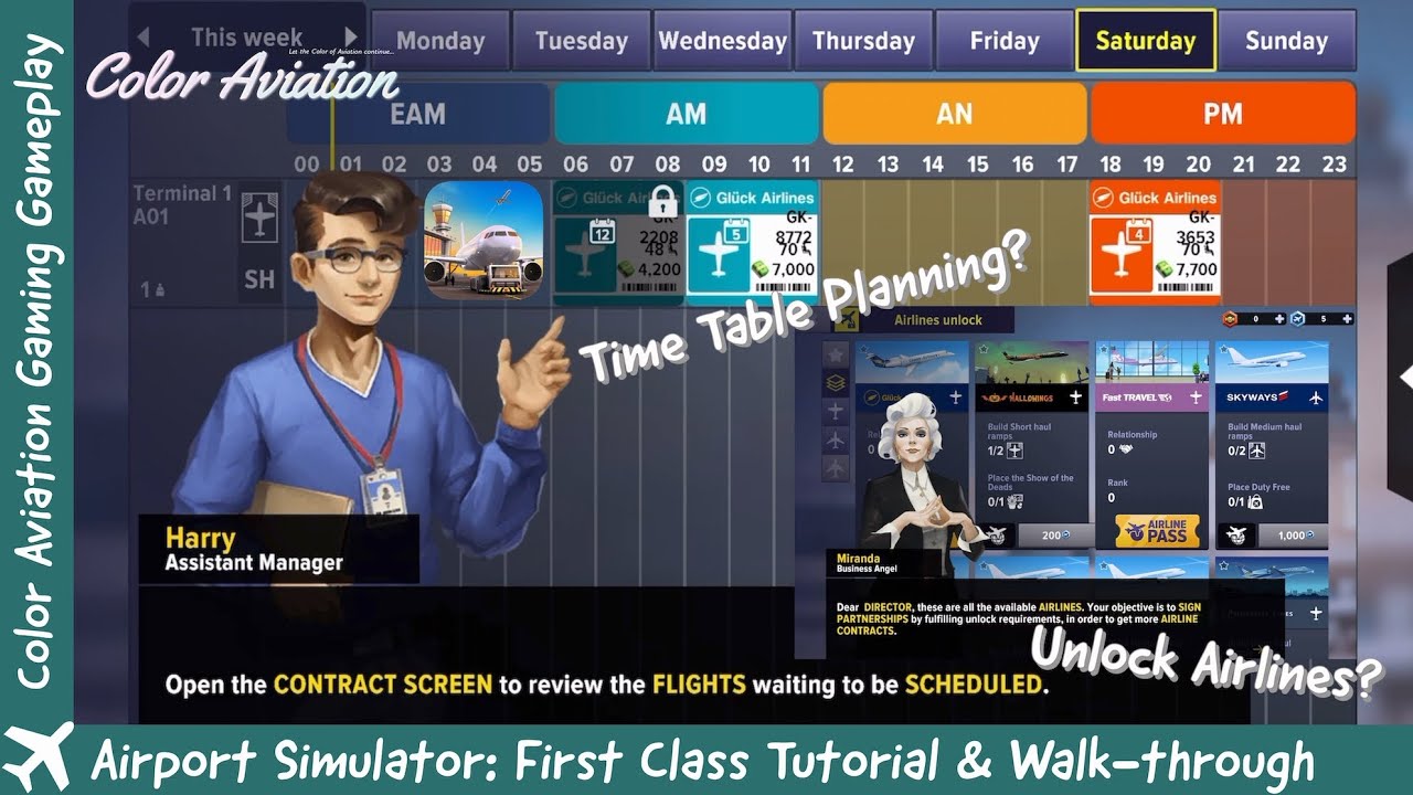 Airport Simulator First Class with iPad Mini 6 Tutorial for Time Table Planning? Airlines Contract?