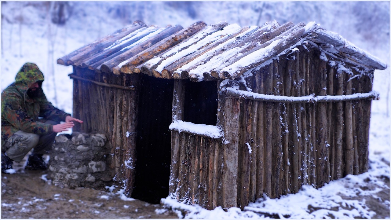 Building a Survival Bushcraft Shelter for the WINTER!