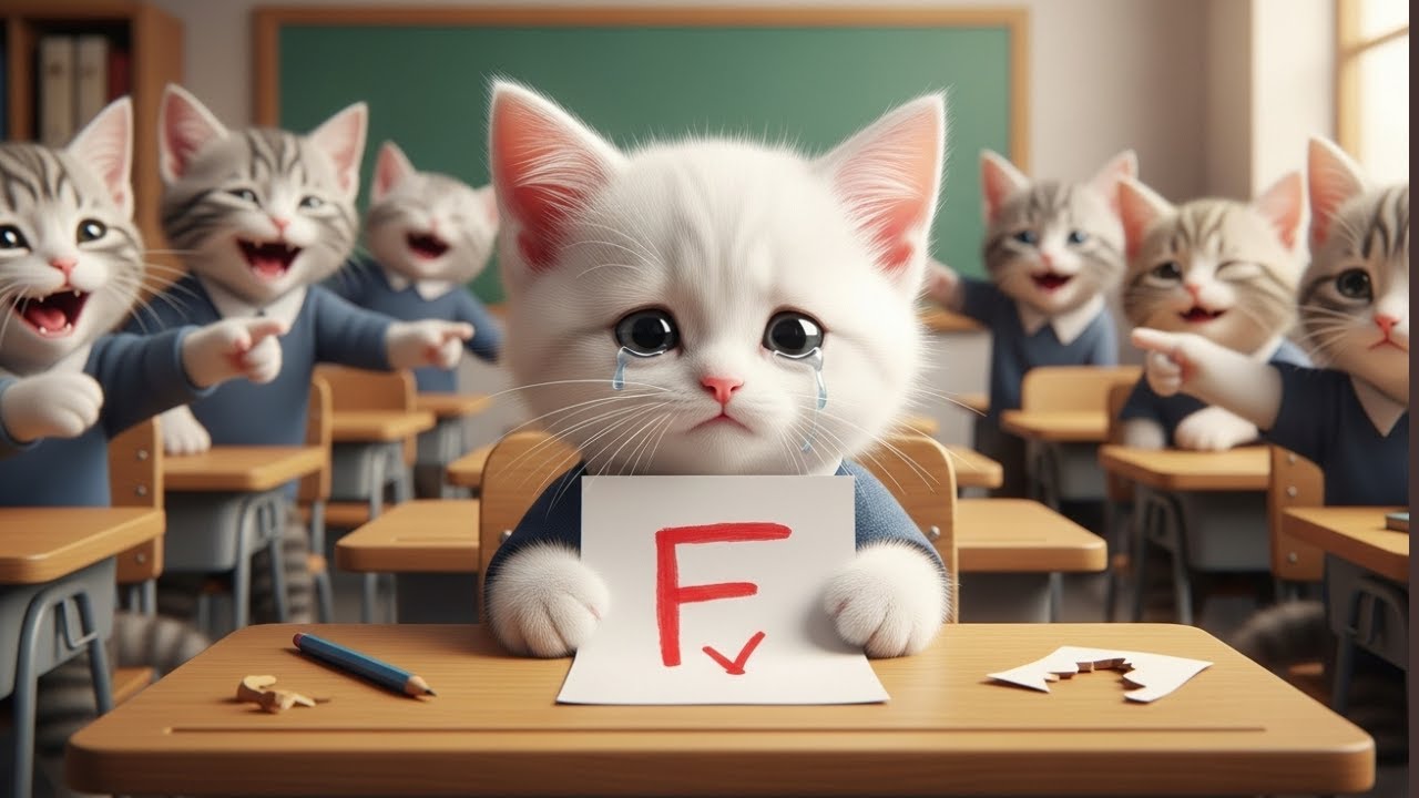 White Kitten Fails His Test, Classmates Laugh, and He Cries in Pain 💔🐾