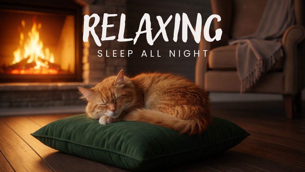 AMBER REST – 8 Hours of Sleeping Cat & Crackling Fireplace | Cozy Ambience #REST